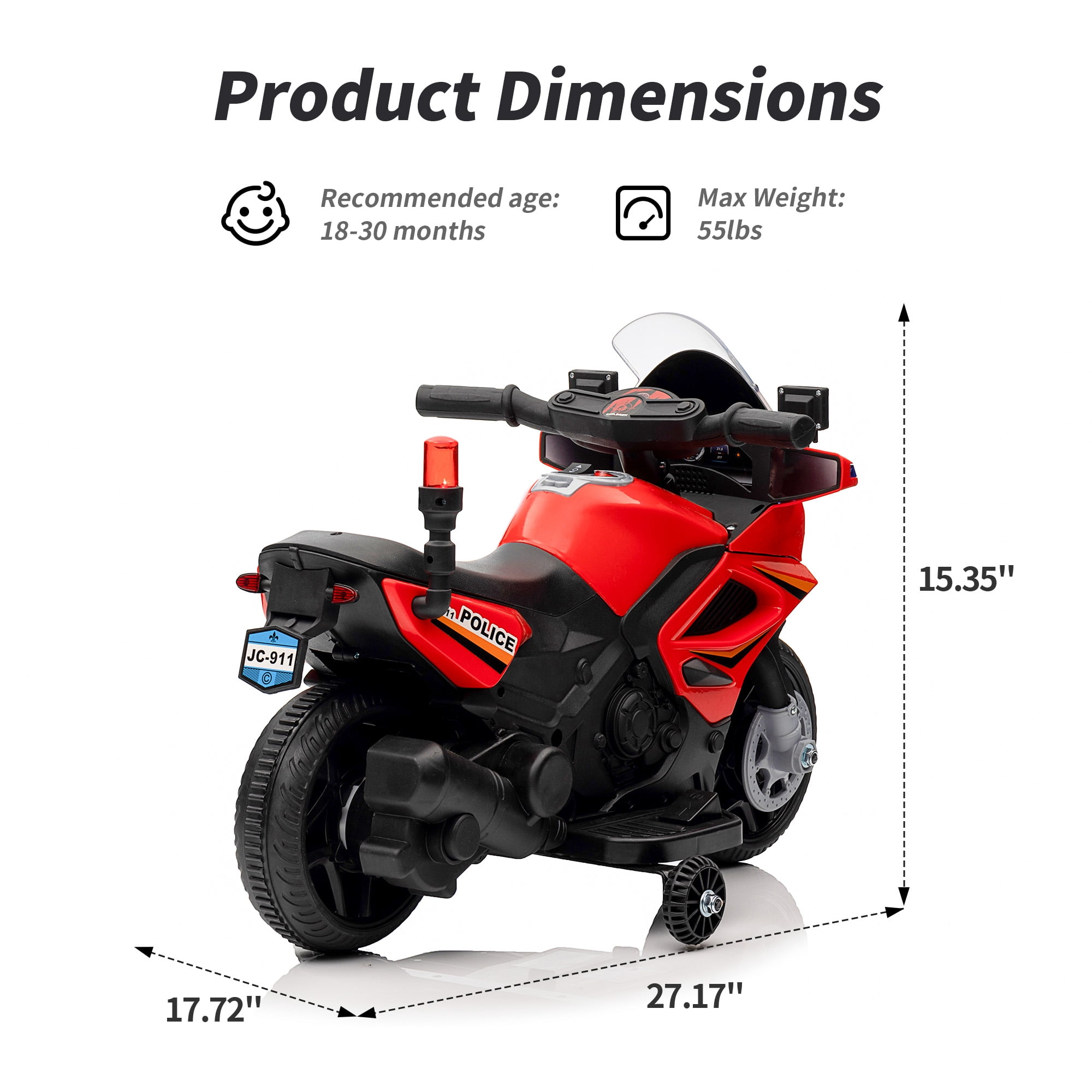 Hikiddo 6V Kids Motorcycle, Electric Ride on Toys Police Motorcycle for Toddlers with Music, Training Wheels