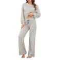 thumbnail image 1 of Conjunto de pijamas florales para mujer, 2 piezas, XXL, con parte superior de manga larga suave y transpirable y pantalones con cordón, base azul con flores amarillas, 1 of 7