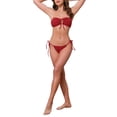 thumbnail image 2 of INSPIRE CHIC Women's O Ring Ruched Bandeau Ribbed Bikini Sets, 2 Piece Tie Front Top Triangle Bottom Swimwear Bathing Suits X-Large Red, 2 of 5