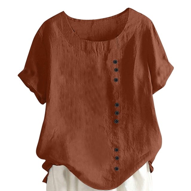 Blouses pour Femmes, T-Shirt à Manches Courtes et Col Rond d'Été pour Femmes, Mode Décontractée Imprimée avec Boutons