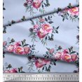 thumbnail image 2 of Soimoi Bleu Velours Feuilles & Rose Imprimé Floral Tissu à Coudre BTY 58 Pouces de Large, 2 of 3