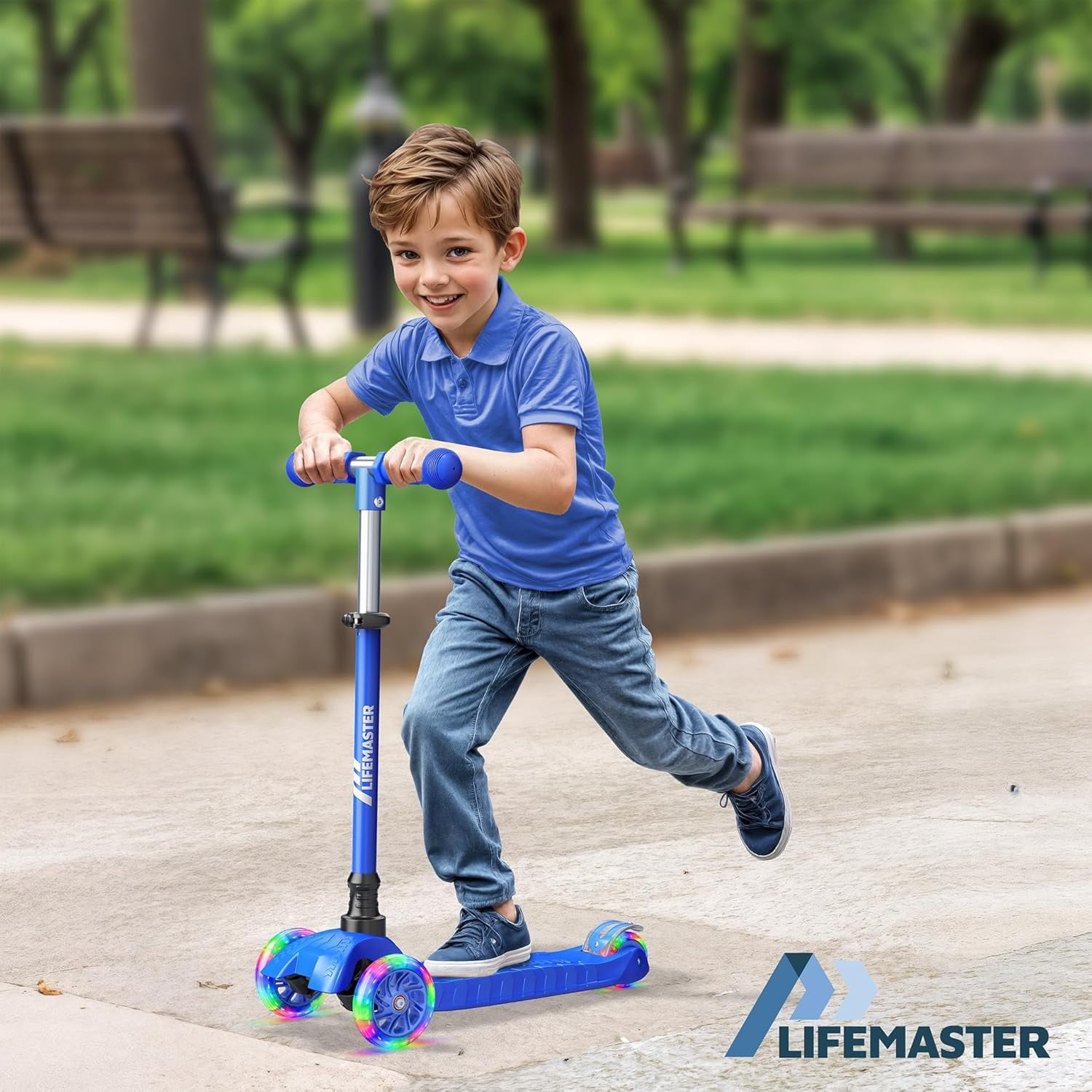 Lifemaster Mini 3-Wheel Kids Scooter with Multi-Color Wheel Lights