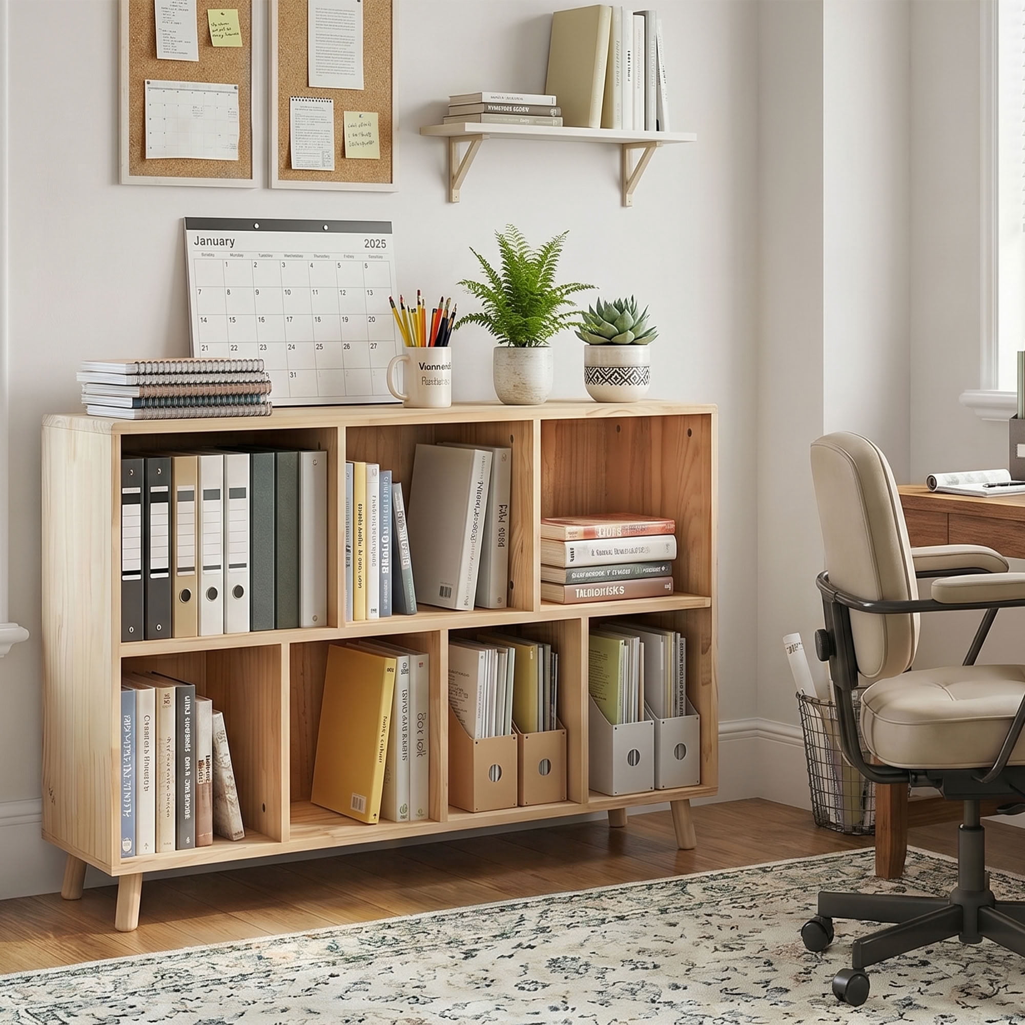 MAYEERTY 7 Cube Wood Bookshelf, Freestanding Open Bookcase Storage Organizer for Living Room Bedroom Nursery Home Office