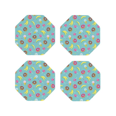 

Drink Coasters Set of 4 Cute Banana Candy Ice Cream Leather Coasters for Coffee Table Protector Heat Resistant Cute Coasters for Home Decor Housewarming Gifts Bar Kitchen 4 Inch Octagon