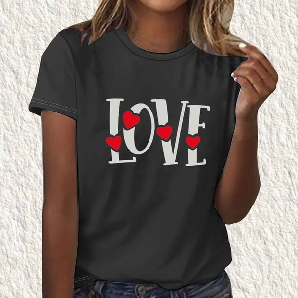 Fiudx Ofertas de La Semana Camiseta Estampada Informal y de Moda para Mujer con Cuello Redondo y Top de Manga Corta