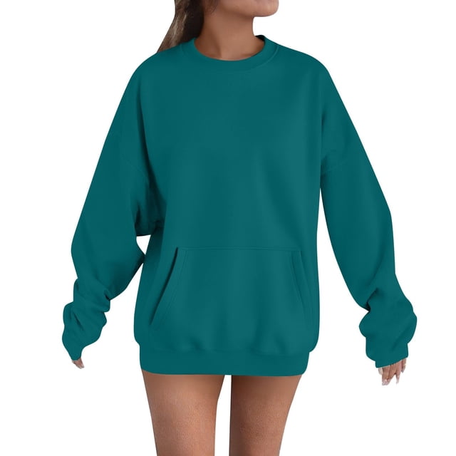 fatyb Chandails en Molleton Surdimensionnés pour Femmes Manches Longues Col Rond Pulls Décontractés Hauts Amples Unis