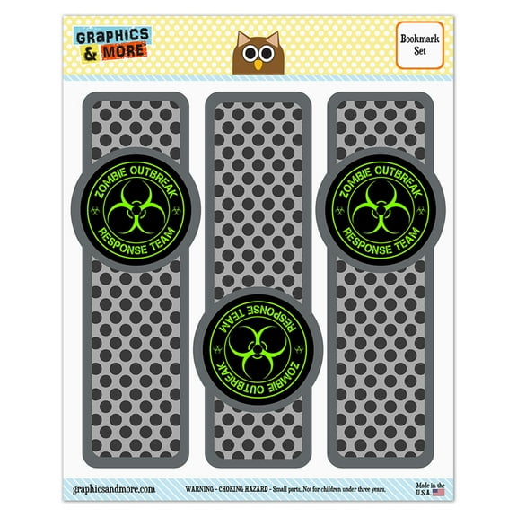 Zombie Outbreak Response Team Green Glossy Laminated Bookmarks - Set of 3