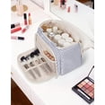 thumbnail image 3 of Large Makeup Bag Travel Toiletry Bag for Women, Wide-open Cosmetic Make up Organizer with Handle, Wet Pocket, Travel Bag for Toiletries, Blue Stripe, 3 of 10