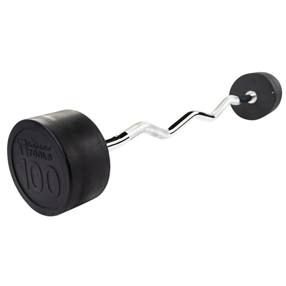 Body Solid Tools - SBZ100 Rubber Coated Fixed Curl Barbell, 100lb
