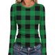 thumbnail image 2 of RKSTN Women's Long Sleeve Ribbed Knitted Shirts Oversized Crewneck Plaid Print Slim T Shirts Top Womens Casual Plus Size Round Neck Checkered Printed Stretch Loose Comfy Tee Fall Spring Clothes, 2 of 7