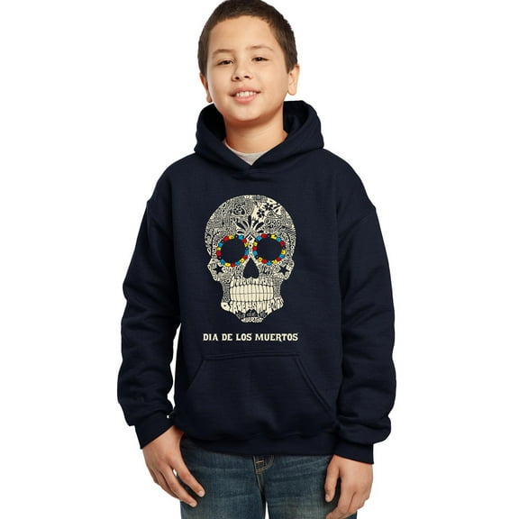 LA Pop Art Boy's Word Art Hooded Sweatshirt - Dia De Los Muertos