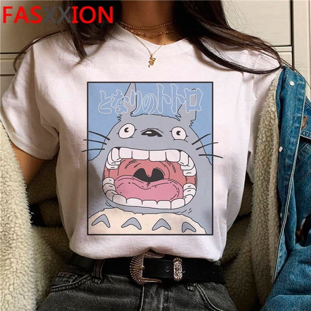 Totoro Studio Ghibli Verano top Camiseta Femenina streetwear harajuku Blanco ulzzang Blanca