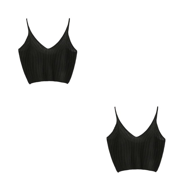 Jumpingount Top corto de punto a la moda para mujer, Tops cortos sin mangas de algodón, lencería, ropa interior, ropa de calle, chaleco, camiseta Type2 NO2