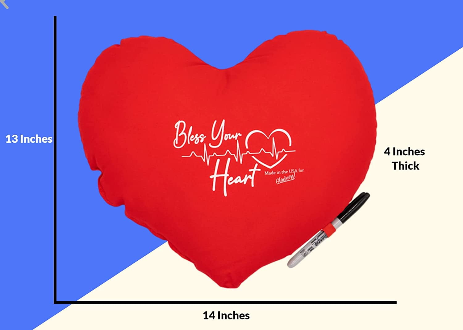 GLADNESS Heart Pillow for After Bypass Open Heart Surgery Mastectomy Post Surgical Recovery Cough Seat Belt Pillow Bless Your Heart Get Well Soon Cardiac Patient Gift Pillow with Autograph Pen Walmart...