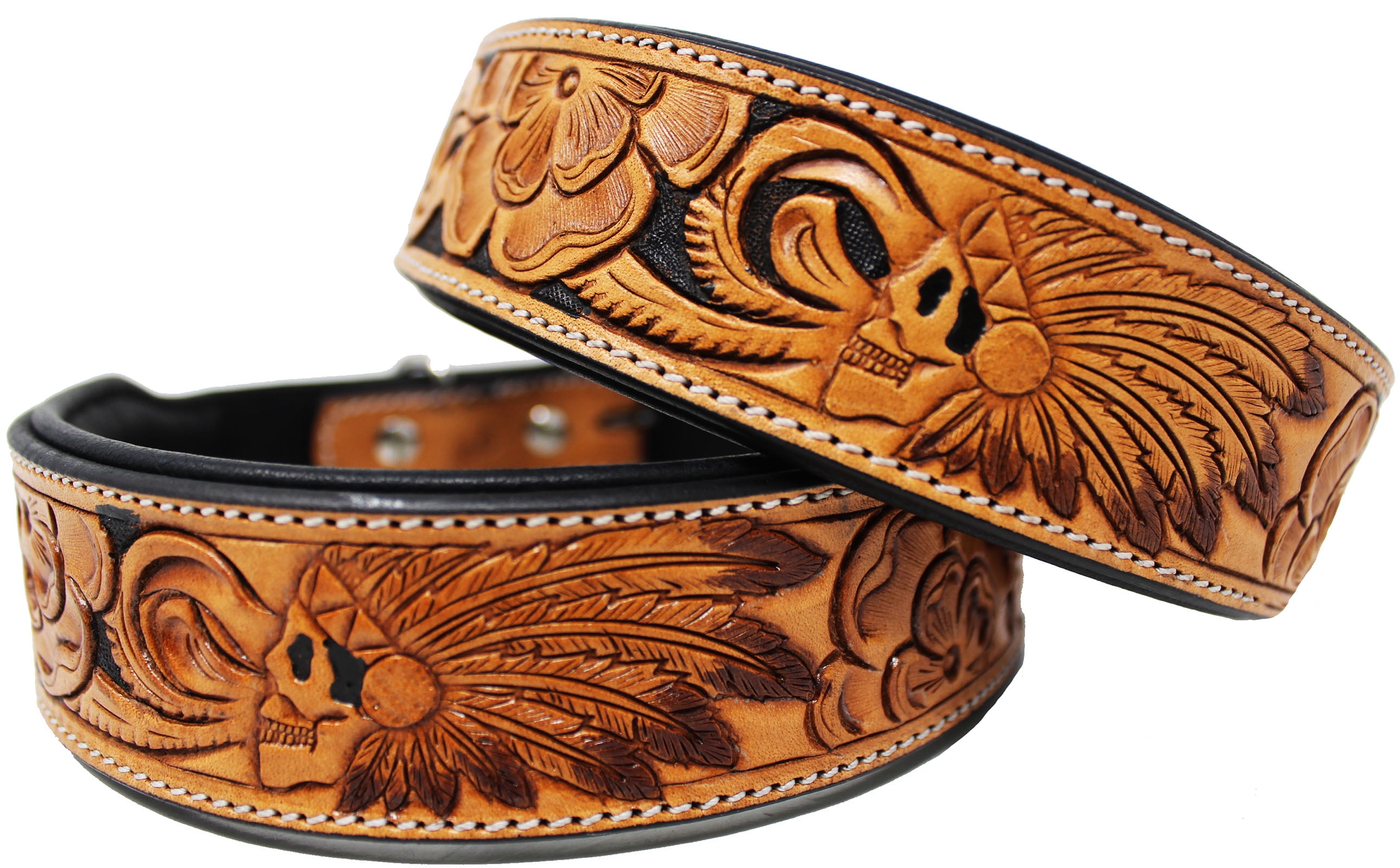 Small 13''- 17'' Padded Leather Dog Collar Heavy Duty Floral Tooled 60FK15