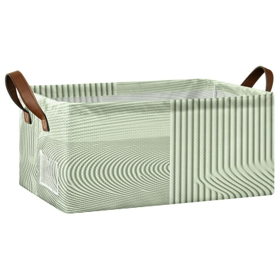 Minimalist Green Line Pattern Open Home Storage Bins Foldable Metal Frame Shelf Baskets 16.9x11.4x7.7in Water-Resistant