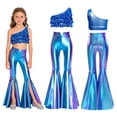 thumbnail image 2 of iiniim Metallic Sequins Jazz Dance Outfits for Girls 2pcs Ruffle Crop Top with Slit Flared Pants Prom Party Wear Royal Blue 14, 2 of 7