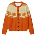 thumbnail image 4 of Huowey Womens Halloween Cardigan Sweaters Pumpkin Pattern Knit Button Up Cardigans Long Sleeve Crew Neck Soft Festival Coats,Orange,L, 4 of 4