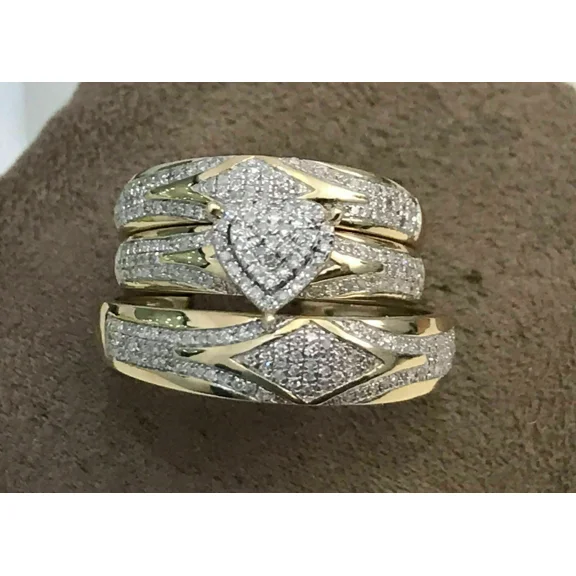 Round 2.5 CT Moissanite Engagement Trio Ring Plated Set 14K Gold Yellow