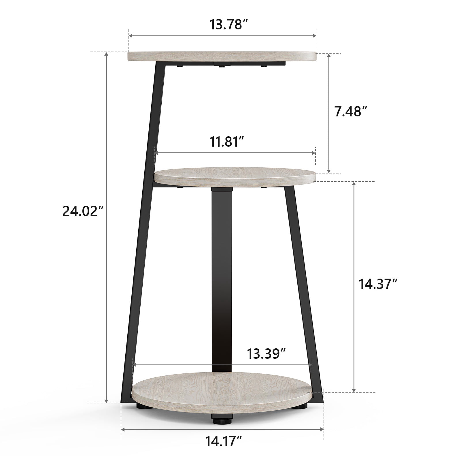 Biemlerfn End Side Table, Round Sofa Table with Metal Frame, 3-Tier Coffee Table Nightstand for Home, White Maple