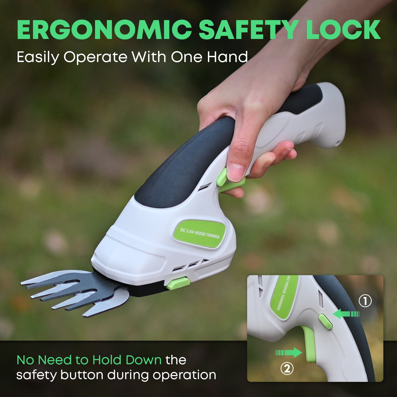 2-in-1 Cordless Hedge Trimmer Grass Shear, Handheld Electric, 2.0Ah Battery
