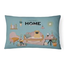 Carolines Treasures CK7852PW1216 Brown Pug Sweet Home Canvas Fabric Decorative Pillow 12H x16W multicolor
