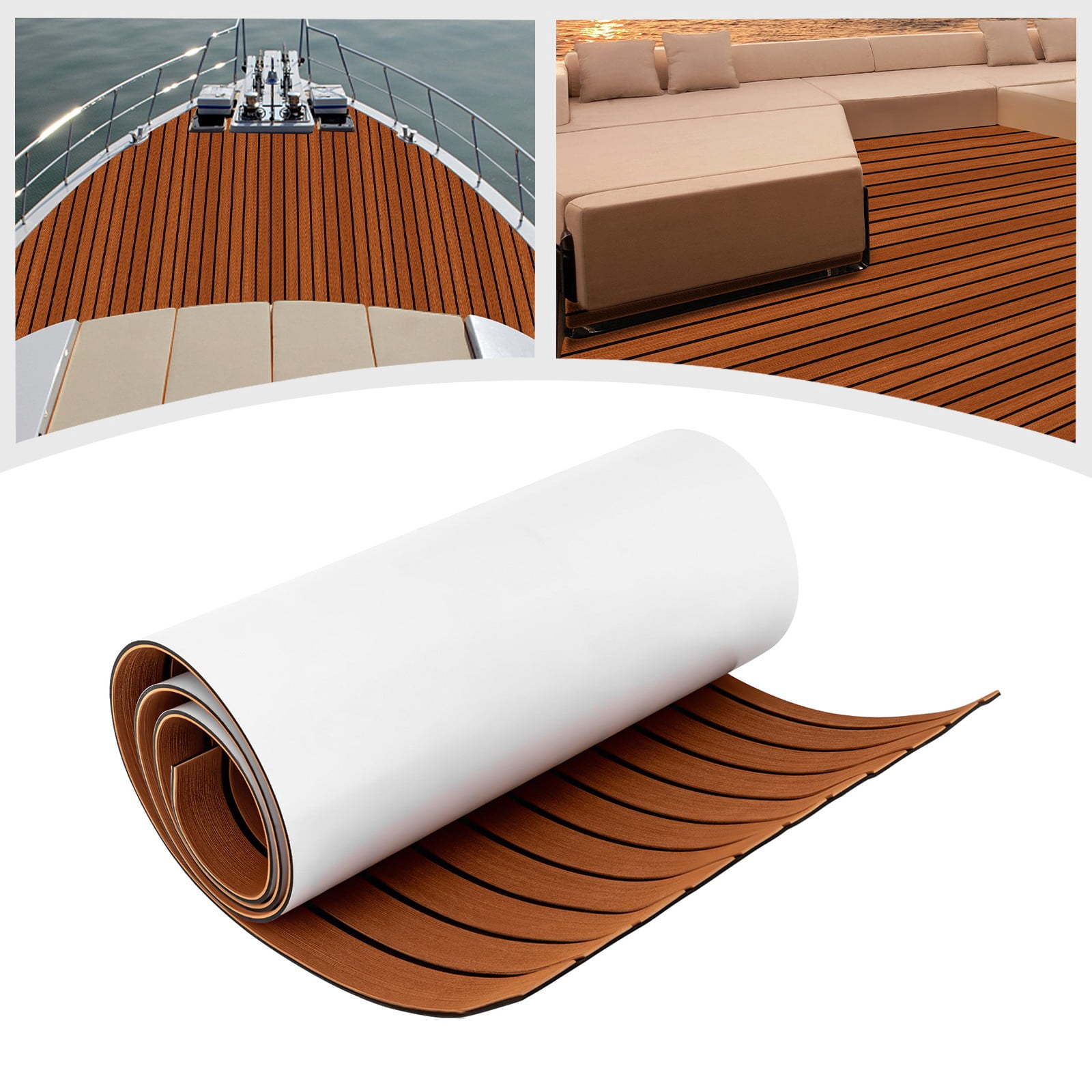 ToppiJoy 6mm Thickness EVA Boat Flooring Foam Decking Sheet Marine Floor Boat Mat Boat Carpet Sheet for Motorboat RV Yacht Kayak Surfboard Swimming Pool(Brown with Black Seam)