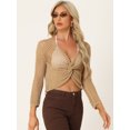 thumbnail image 2 of Unique Hauts à Col en V Torsadé pour Femmes Manches Longues Pull Creux Crop Top Camel L, 2 of 6