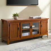 Leick Home 4-Door Mission Solid Wood TV Stand for 65 TVs, Entertainment Console with Storage, Russet