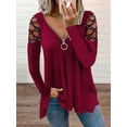 thumbnail image 2 of Gvmfive Women's Zipper V Neck Cold Shoulder Long Sleeve Tunic T Shirts Blouse, 2 of 3