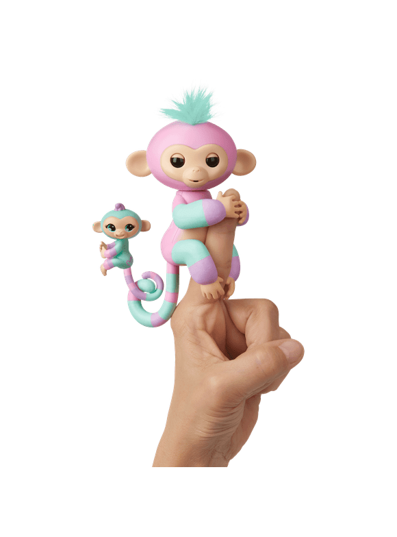 Fingerlings Baby Monkey & Mini BFFs - Ashley & Chance (Pink-Turquoise) - Interactive Baby Collectible Pet - By WowWee