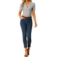 thumbnail image 2 of INSPIRE CHIC Women's Deep V Neck Short Sleeve Cross Wrap Ribbed Crop Tops, 2 of 6