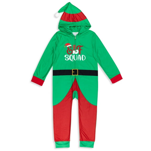 Holiday Christmas Elf Toddler Boys Fleece Pajama Coverall Green / Red 5T