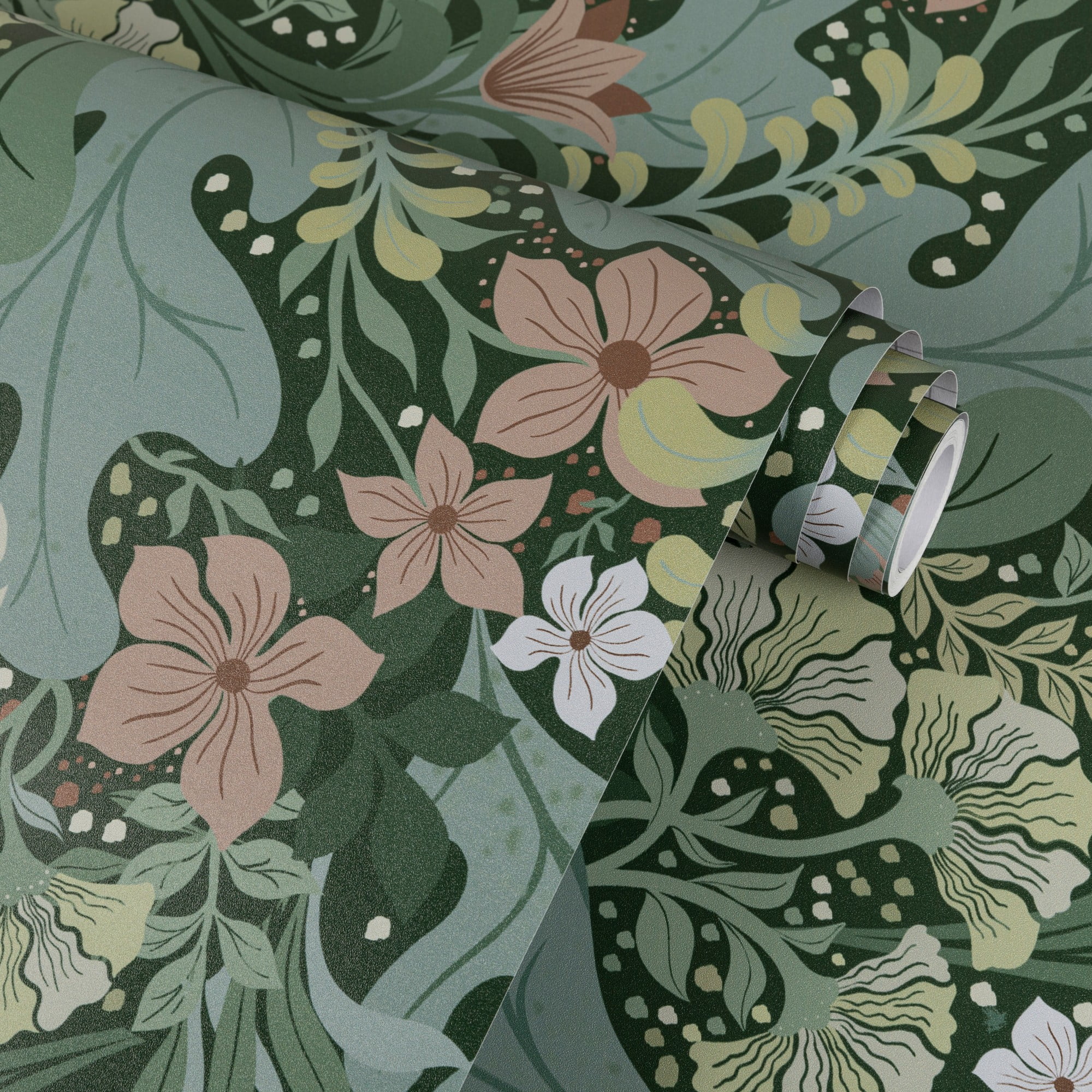 UMIGGEE 17.3-in x 236-in Peel and Stick Wallpaper Green Floral Wallpaper Self Adhesive Removable Wallpaper Waterproof Contact Paper for Living Room Bedroom Decor