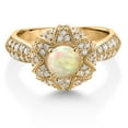 thumbnail image 3 of Gem Stone King 18K Yellow Gold Plated Silver White Ethiopian Opal and White Moissanite Engagement Ring for Women (0.95 Cttw, Center 6MM, Gemstone, Available in Size 5, 6, 7, 8, 9), 3 of 6