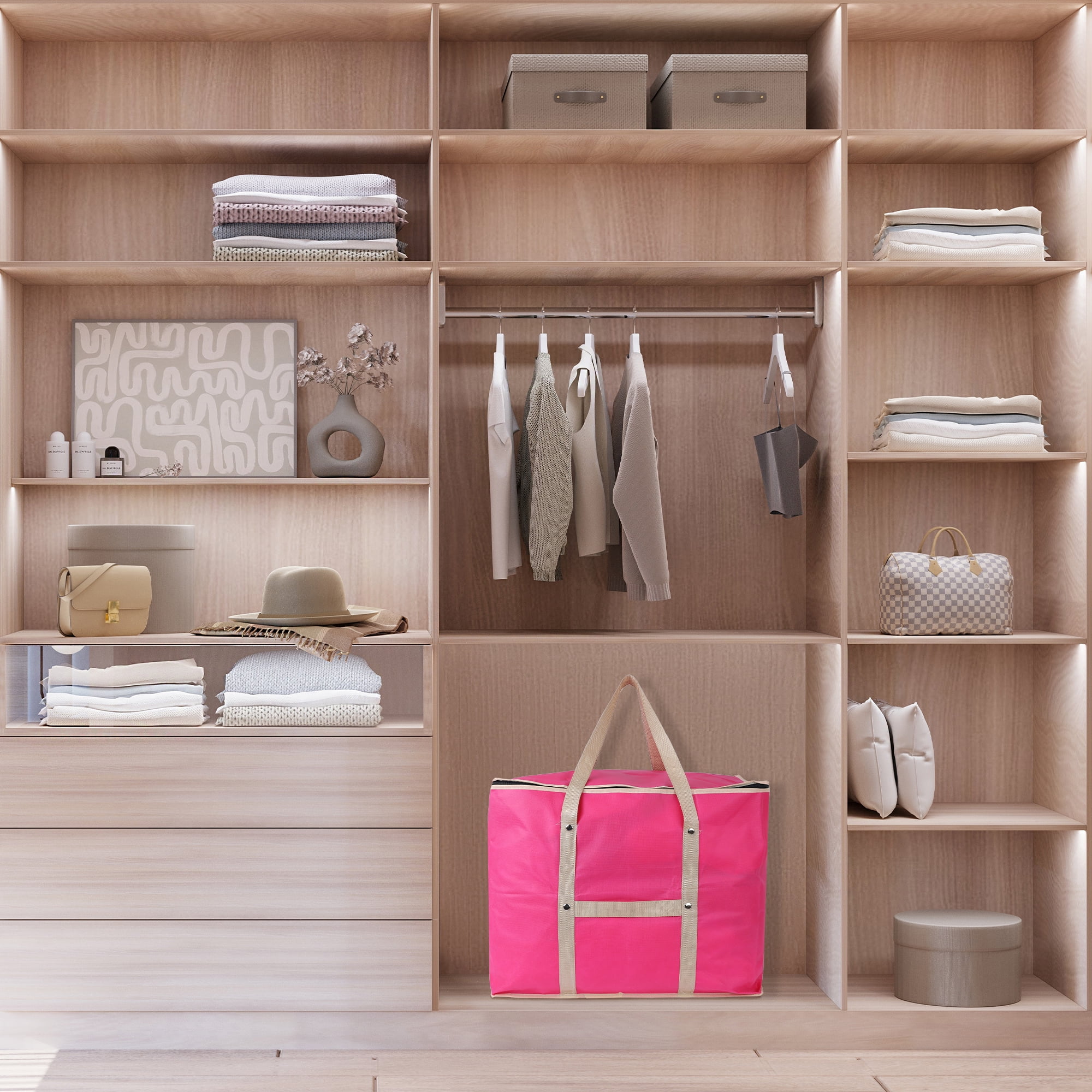 Unique Bargains 1 Pack Clothes Storage Bags Moving Bags Rose Red 24*20*16in
