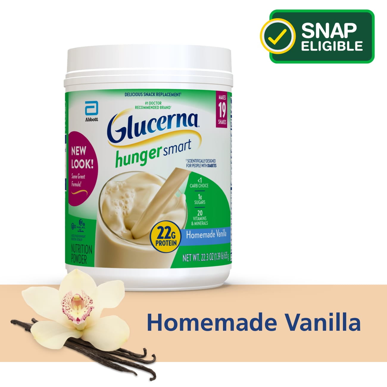 Glucerna Hunger Smart Powder, Homemade Vanilla, 22.3-oz tub, 1 Count