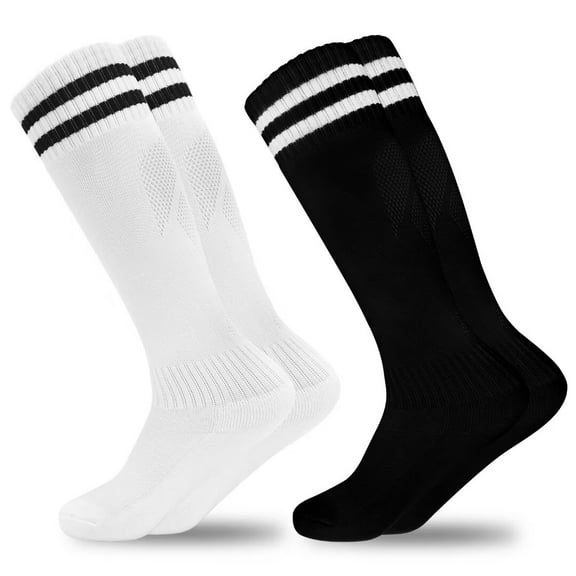 Kids Soccer Socks, 2 Pairs Sports Girls Boys Football Knee High Tube Socks Toddler Stripes School Uniform Stockings 3-6 Years