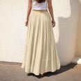 thumbnail image 4 of Boho Skirt for Women Cotton and Linen Solid Elastic Waist Midi Maxi Skirts A-line Skirt With Belt Beige M, 4 of 5