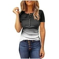 thumbnail image 2 of Njoeus Womens Short Sleeve T-Shirts Slim Ribbed Knit Tops Button V-neck Blouse Casual Tee Gradient Print Summer Tops S-XXL, 2 of 4