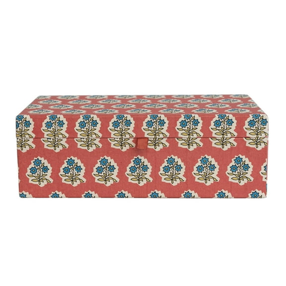 Creative Co-Op Fabric Covered Jewelry Box with Floral Pattern and Interior Mirror, Multi-color