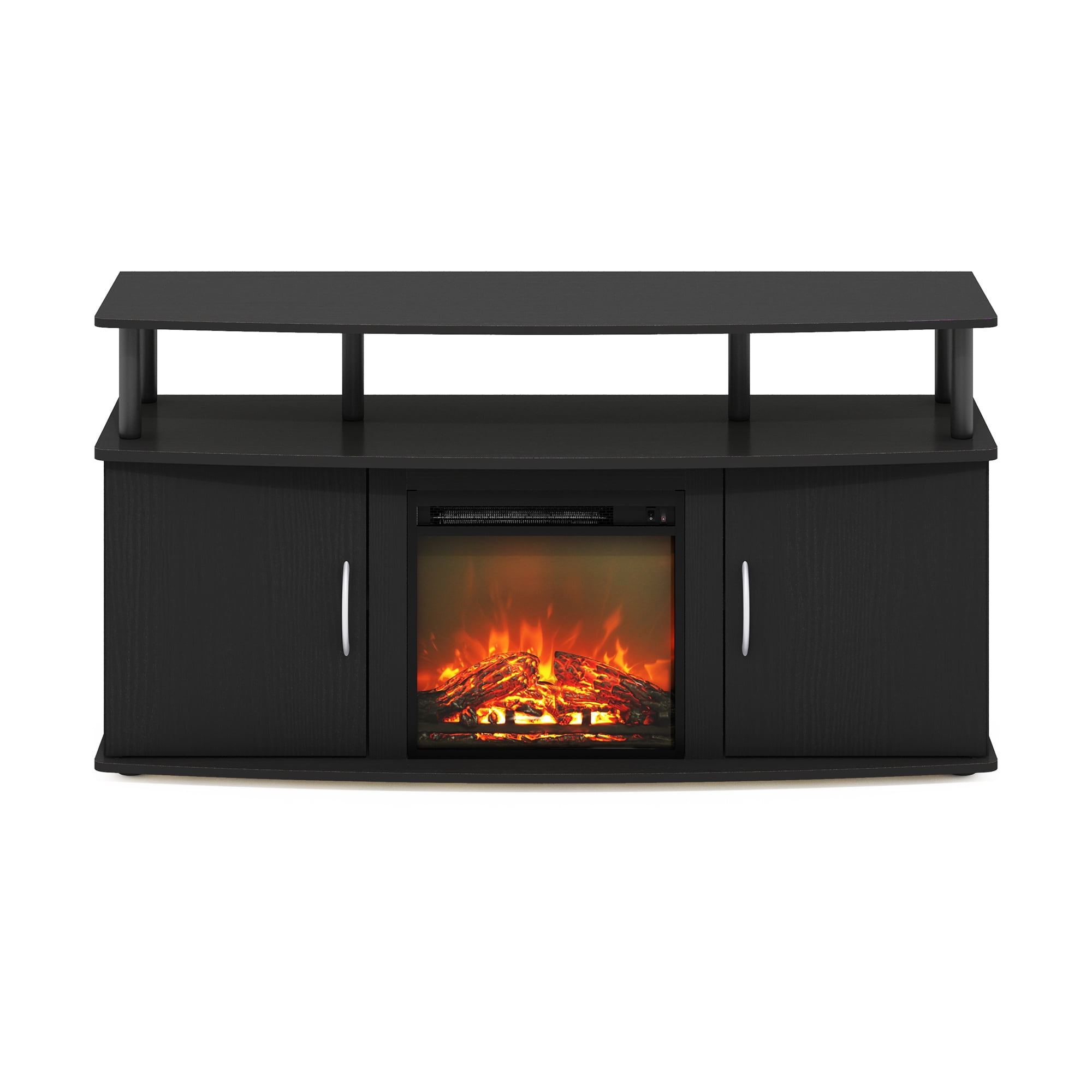 Furinno Jensen Living Room Fireplace Entertainment Center with Doors Storage Cabinet for TV up to 55 Inch, Americano/Black
