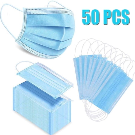 Disposable 3-Ply Face Massk Antiviral Medical Surgical Massk with Earloop Polypropylene Massks for Personal Health - 50 Pieces (Blue)