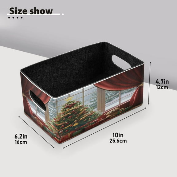 BZSMCE Shelf Baskets Christmas Tree with Gifts Pattern Storage Cube Bins 10.1*6.3*4.7in Set of 2
