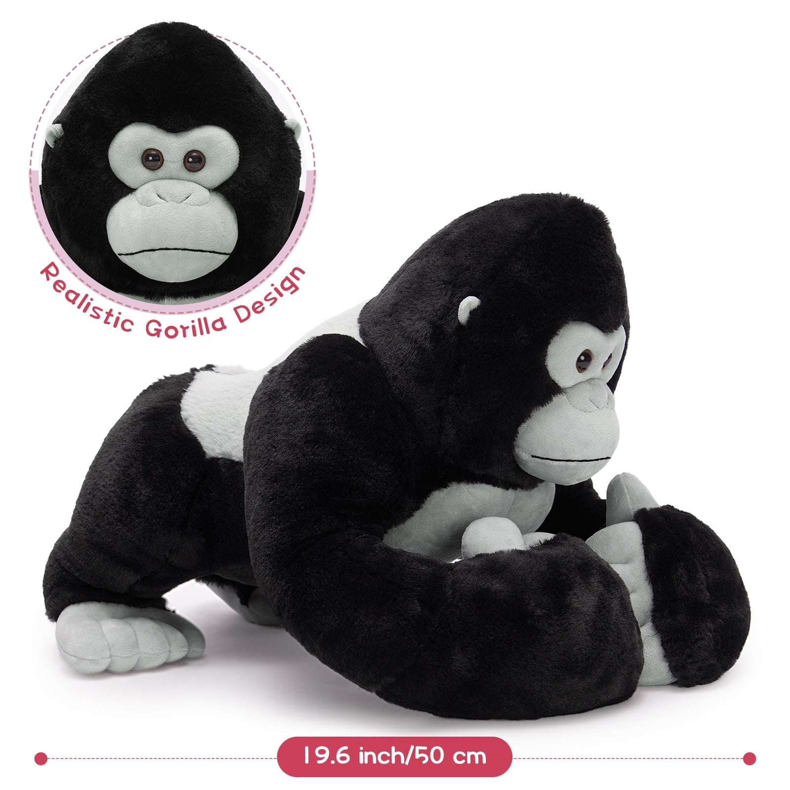 MorisMos 19.6" Black Gorillas Stuffed Animal Mommy Gorillas with 3 Baby Plush Toys