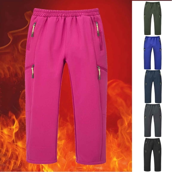 ATOGUTA Kids Ski Pants Warm Fleece Windproof Water Proof Outdoor Hiking Ski Pants Size 6-17, Hot Pink