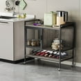 thumbnail image 3 of BENOSS 3-Tier Wine Bar Cabinet Trolley with Cup Holders Wine Racks and Ventilated Storage, Wide Mobile Bar Cabinet on Wheels for Home Kitchen Gatherings Vintage Farmhouse Trolley, Grey, 3 of 8
