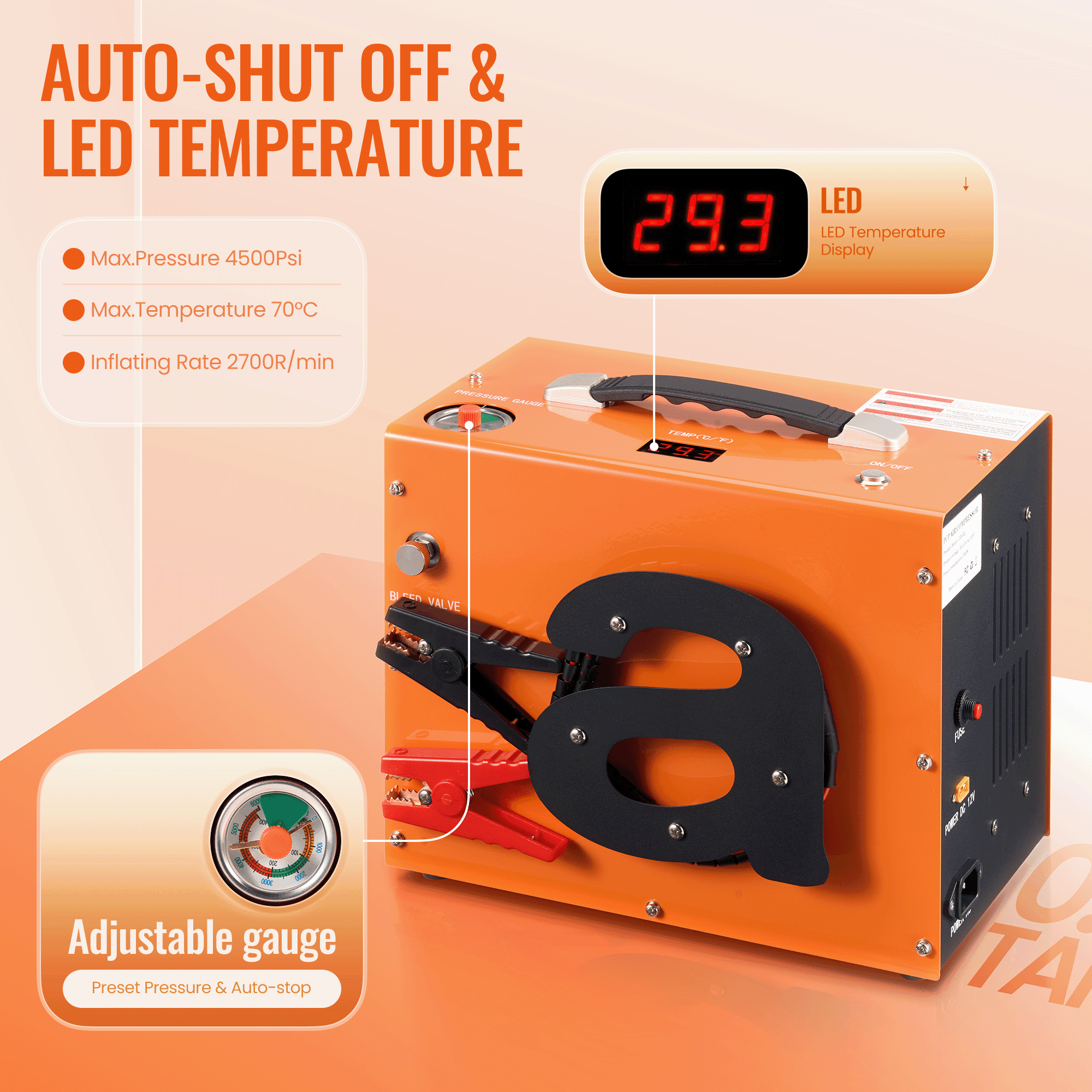 Naipo PCP Air Compressor 4500PSI  Auto Stop PCP Compressor with Water Oil-Free 12V DC 110V AC Portable PCP Compressor for Paintball Scuba Air Rifle