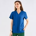 thumbnail image 4 of Scrub Tops Women Stretchy Solid Casual Nursing Top Vneck Short Sleeve Medical Scrubs with Pockets,Easy Care Uniform 2025 5XL Polyeste, 4 of 4