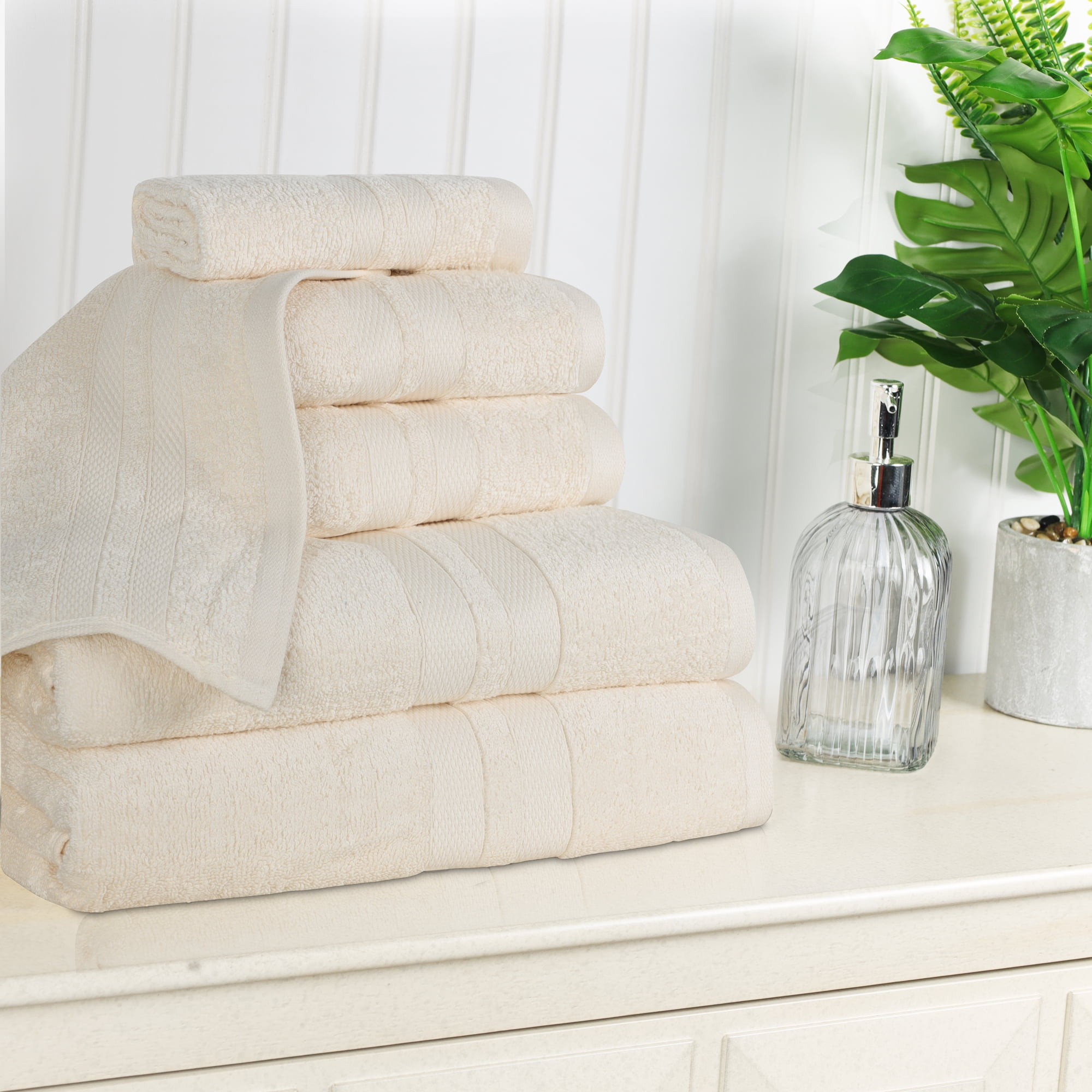 BNM UltraSoft Cotton Bathroom Towel Set, 6 Pieces, Ivory